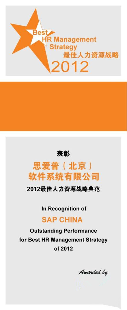 2012中國最佳人力資源典范企業(yè)單項(xiàng)獎(jiǎng)榜單-最佳人力資源戰(zhàn)略典范