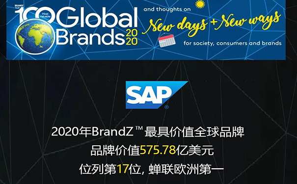 2020年 BrandZ? 最具價(jià)值全球品牌：SAP 第17位，歐洲第一